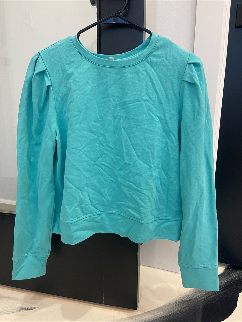 Milly Turquoise Puff-Shoulder Crewneck Sweatshirt